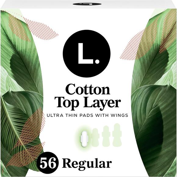 L. Ultra Thin Pads for Women Regular Absorbency Organic Cotton Top Layer 56 ct - Picture 1 of 1